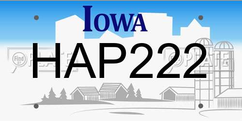 HAP222 Iowa License Plate