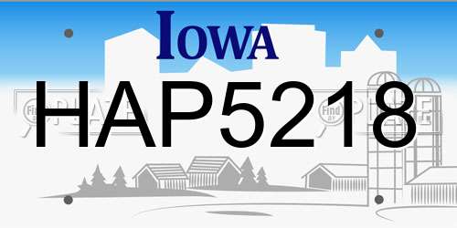 HAP5218 Iowa License Plate