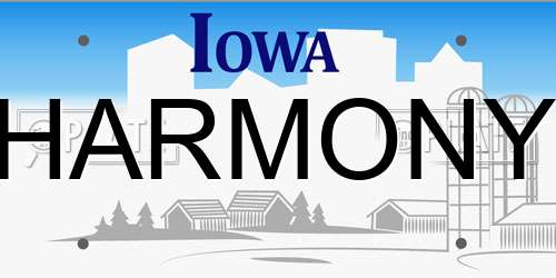 HARMONY Iowa License Plate