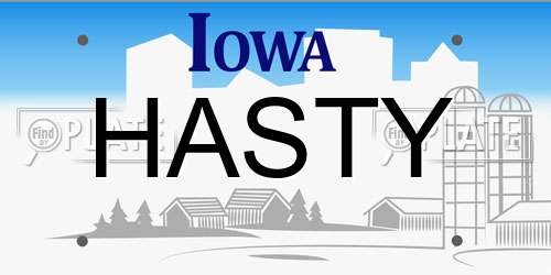 HASTY Iowa License Plate