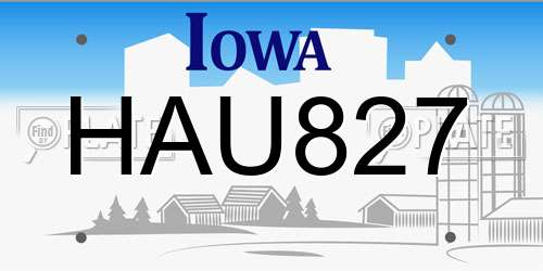 HAU827 Iowa License Plate