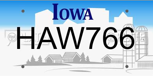 HAW766 Iowa License Plate