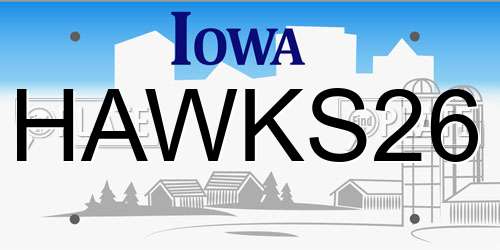 HAWKS26 Iowa License Plate