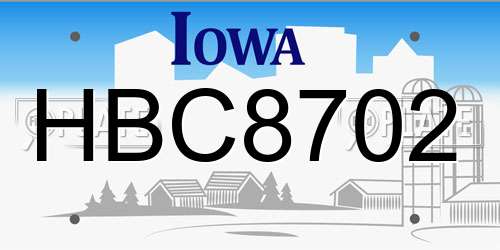 HBC8702 Iowa License Plate