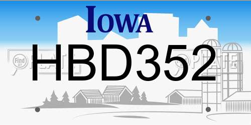 HBD352 Iowa License Plate