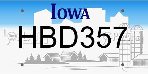 HBD357 Iowa License Plate