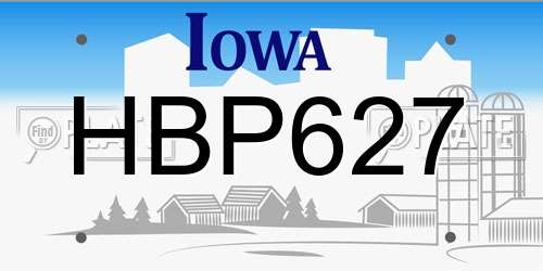HBP627 Iowa License Plate