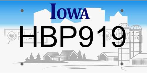 HBP919 Iowa License Plate