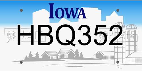 HBQ352 Iowa License Plate
