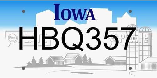 HBQ357 Iowa License Plate