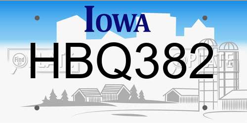 HBQ382 Iowa License Plate