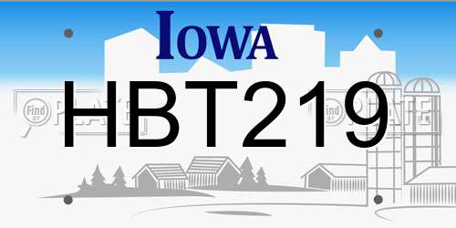 HBT219 Iowa License Plate