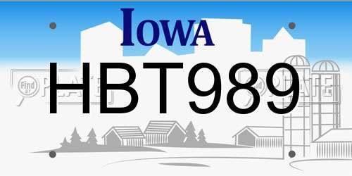 HBT989 Iowa License Plate