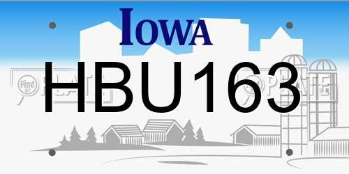 HBU163 Iowa License Plate