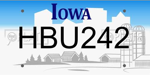 HBU242 Iowa License Plate