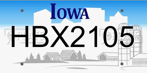 HBX2105 Iowa License Plate