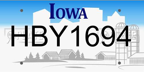 HBY1694 Iowa License Plate