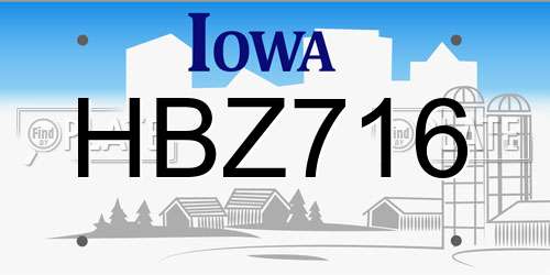 HBZ716 Iowa License Plate