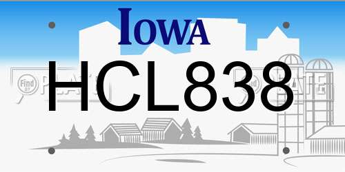 HCL838 Iowa License Plate