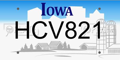 HCV821 Iowa License Plate