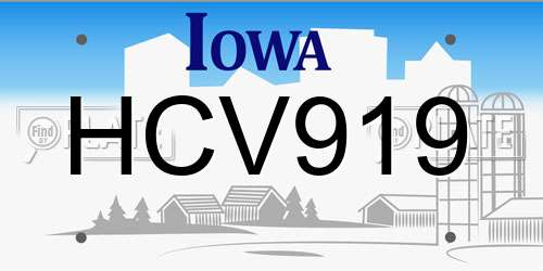 HCV919 Iowa License Plate