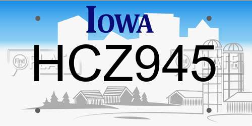 HCZ945 Iowa License Plate