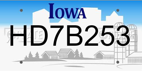 HD7B253 Iowa License Plate