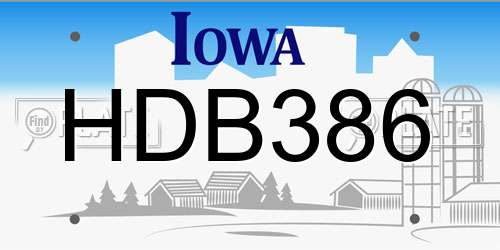 HDB386 Iowa License Plate