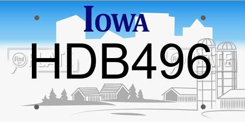 HDB496 Iowa License Plate