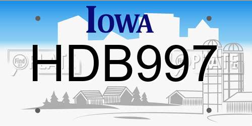 HDB997 Iowa License Plate