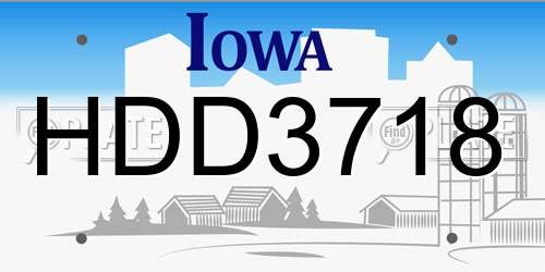 HDD3718 Iowa License Plate