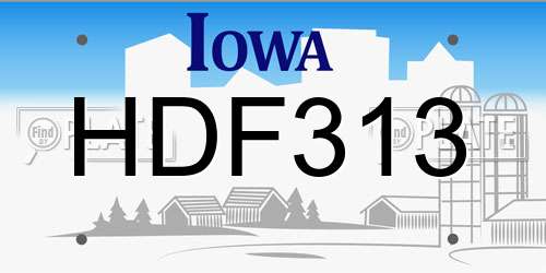 HDF313 Iowa License Plate