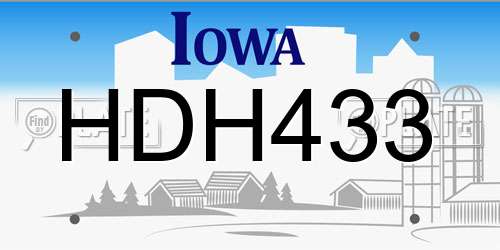 HDH433 Iowa License Plate