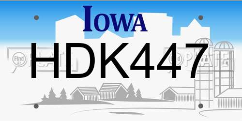 HDK447 Iowa License Plate