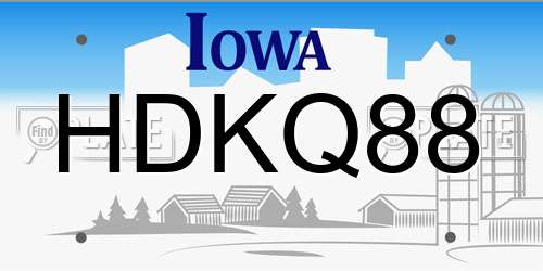 HDKQ88 Iowa License Plate