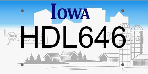 HDL646 Iowa License Plate