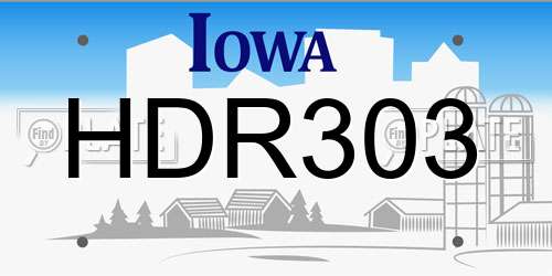HDR303 Iowa License Plate