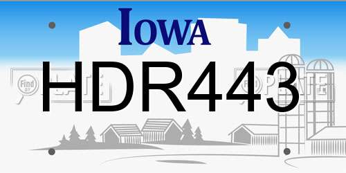 HDR443 Iowa License Plate