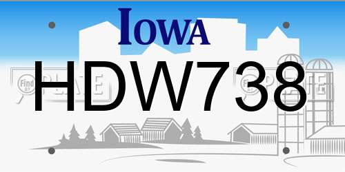 HDW738 Iowa License Plate