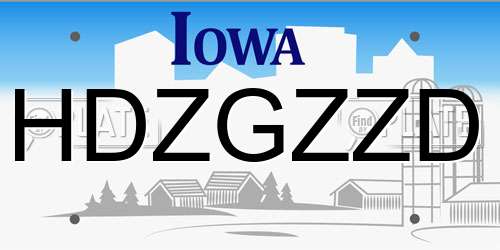 HDZGZZD Iowa License Plate