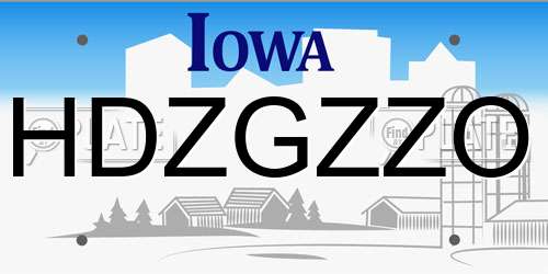 HDZGZZO Iowa License Plate