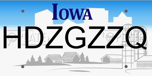 HDZGZZQ Iowa License Plate