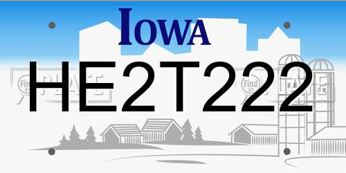 HE2T222 Iowa License Plate