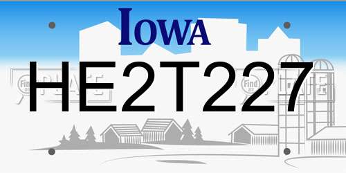HE2T227 Iowa License Plate