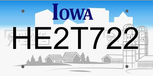 HE2T722 Iowa License Plate