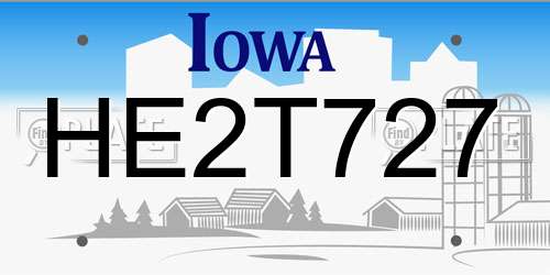 HE2T727 Iowa License Plate