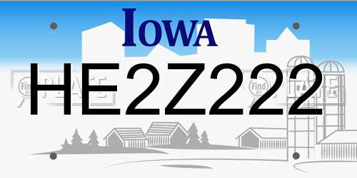 HE2Z222 Iowa License Plate
