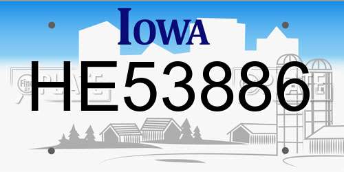 HE53886 Iowa License Plate