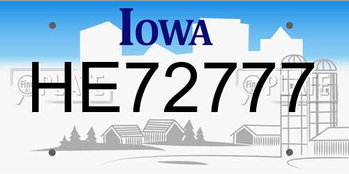HE72777 Iowa License Plate