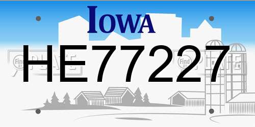 HE77227 Iowa License Plate